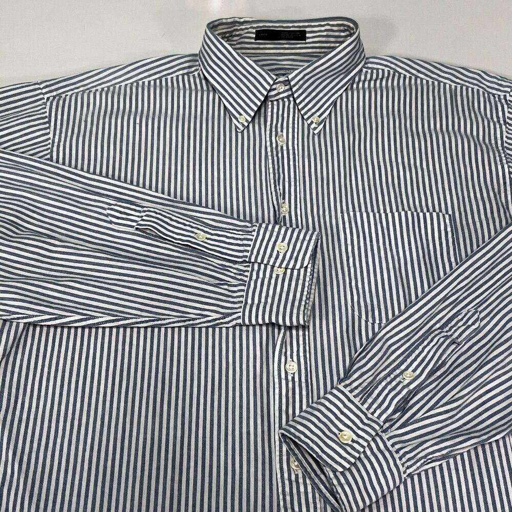 VTG 80s B.D. Baggies Mens L Striped Button Down Shirt Blue White Made in USA